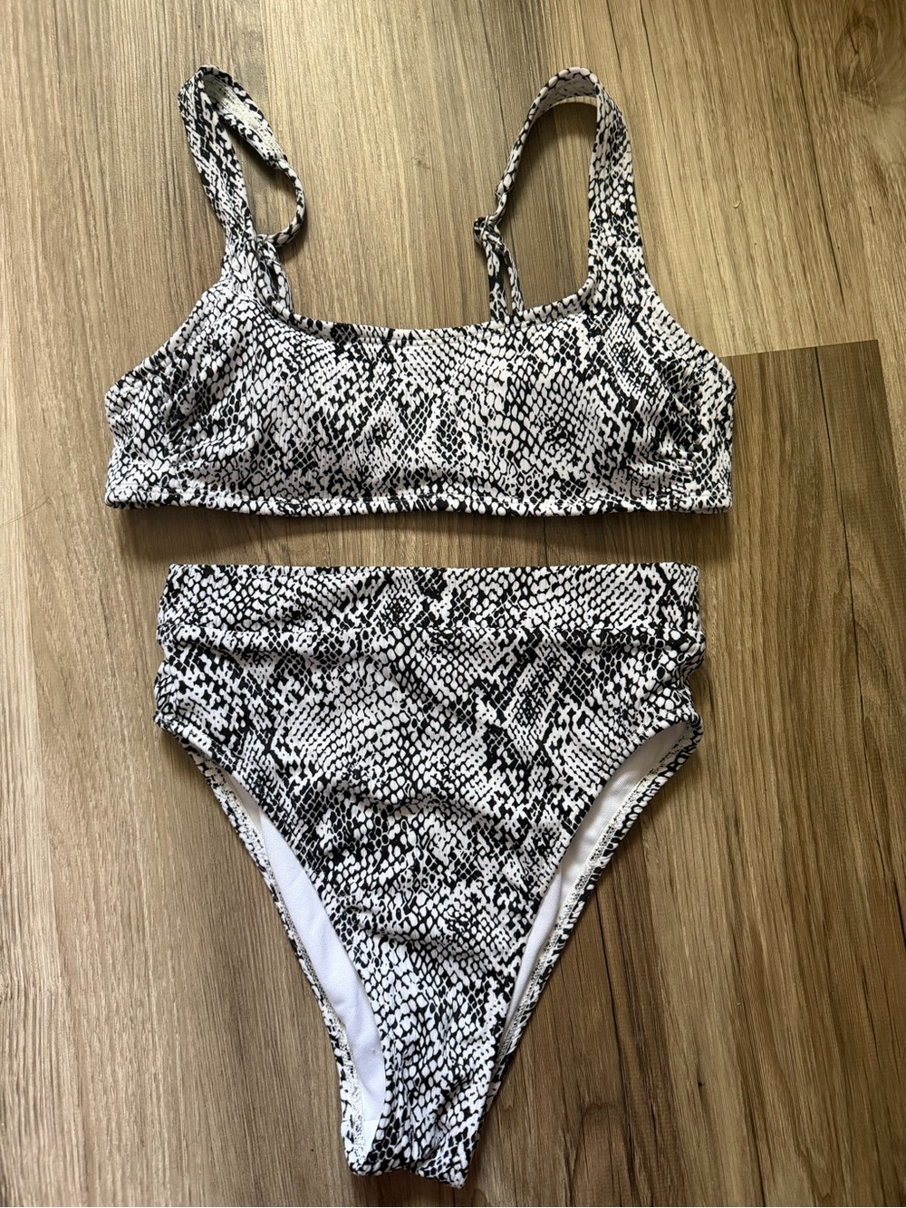 Xhilaration Black and White Snake Print High-Waist Bikini